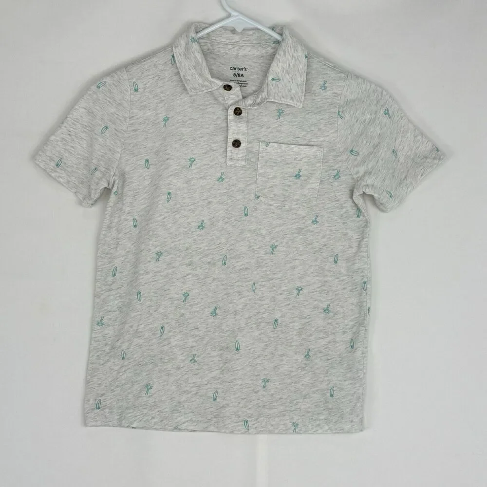 Carter's Big Polo Shirt Boys Size 8/8A Short Sleeve Grey